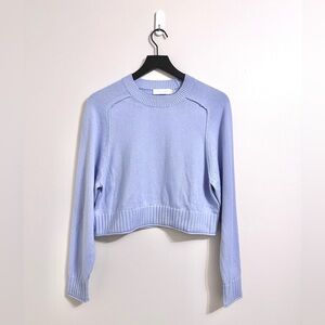 Jonathan Simkhai Boxy Cropped Cotton-Cashmere Sweater, Harbor Blue